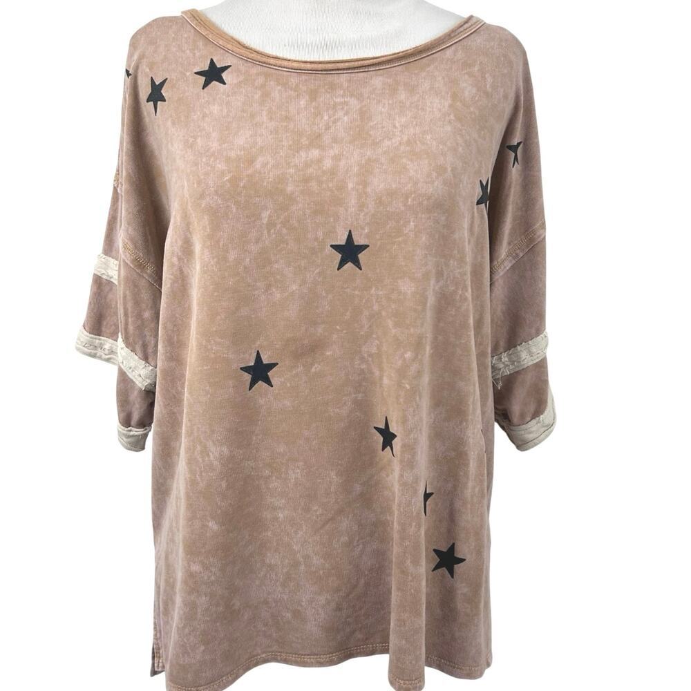 Promesa Vintage Wash Star Print Oversized Boho Tee Women S